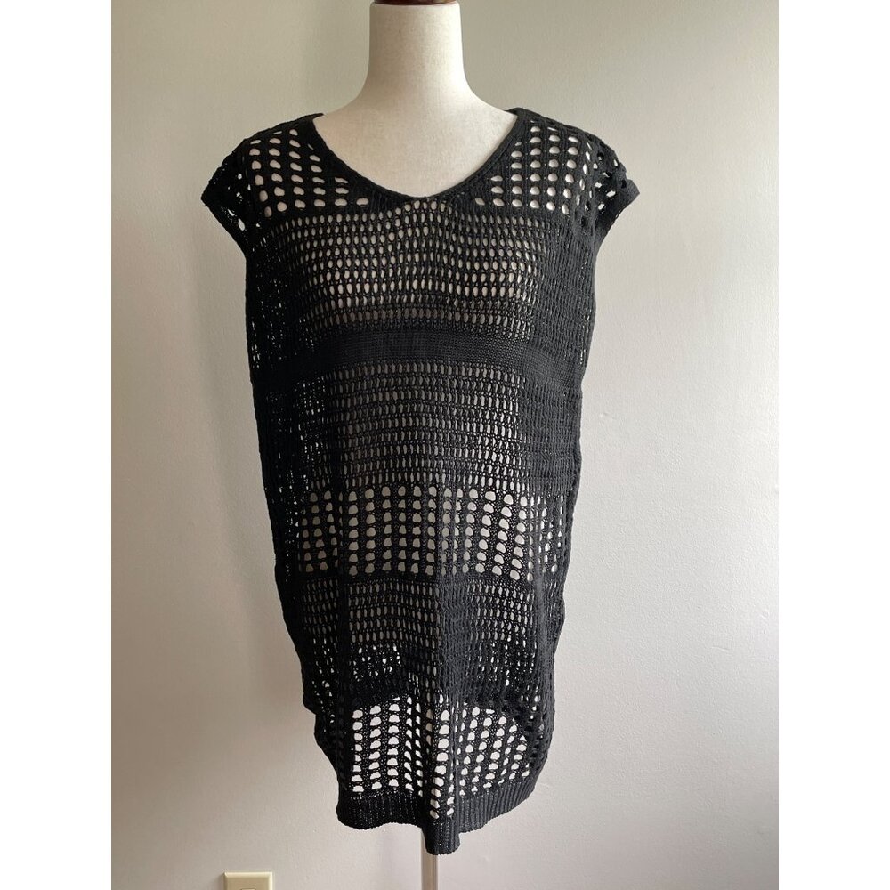 Bathing Suit Cover Up Womens M Black Crochet Knit